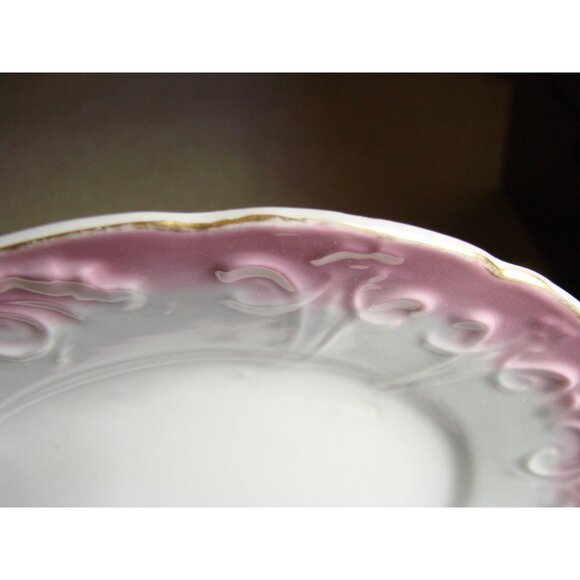 Plate 8" Pink Floral Trim Embossed Gold Edging Trim 1960s Replacement Ironstone? - Picture 4 of 10